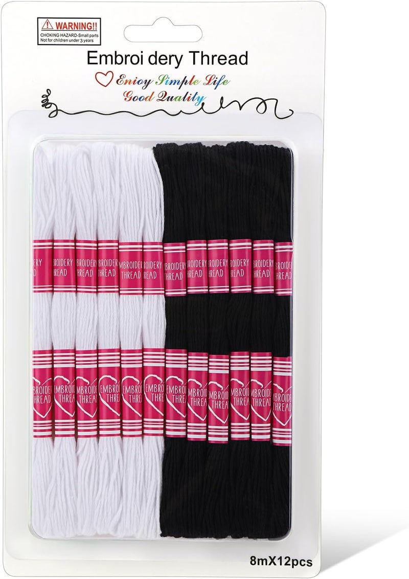 Dercuy Embroidery Floss,12 Skeins Black and White Embroidery Thread,Friendship Bracelet String for DIY Making,Embroidery Crafts - Image 1